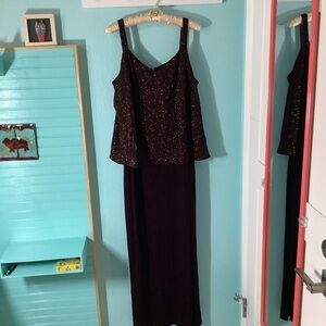 Alex Evenings Maxi Sleeveless Dress Merlot Burgundy with Sparkling Top SZ 16W